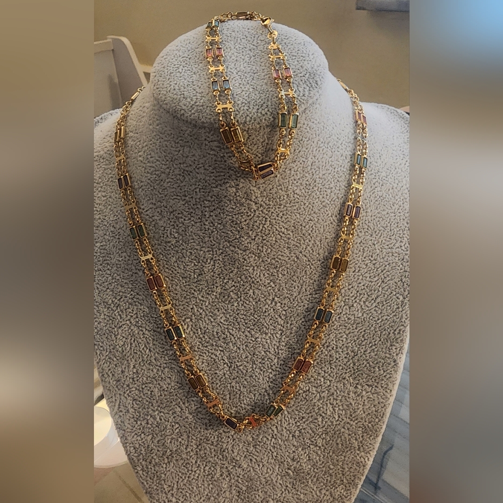 Elegant Multicolor‎ Gold Tone Necklace and Bracelet Set
